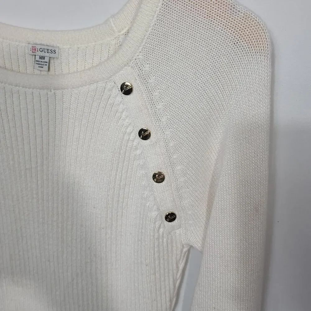 Guess White Sweater With Buttons on Sleeve - Picture 10 of 11